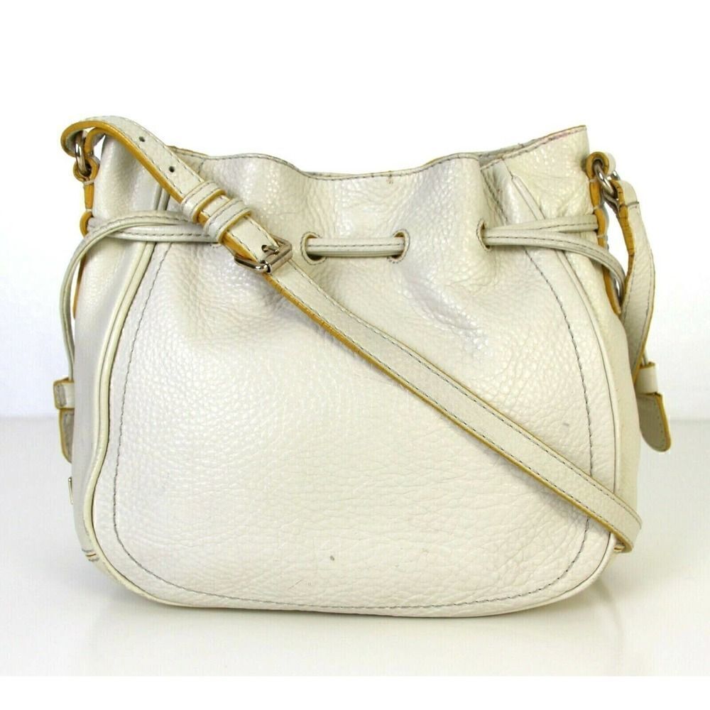 COLE HAAN IVORY OFF WHITE GENUINE LEATHER DRAWSTRING HOBO HANDBAG SHOULDER BAG